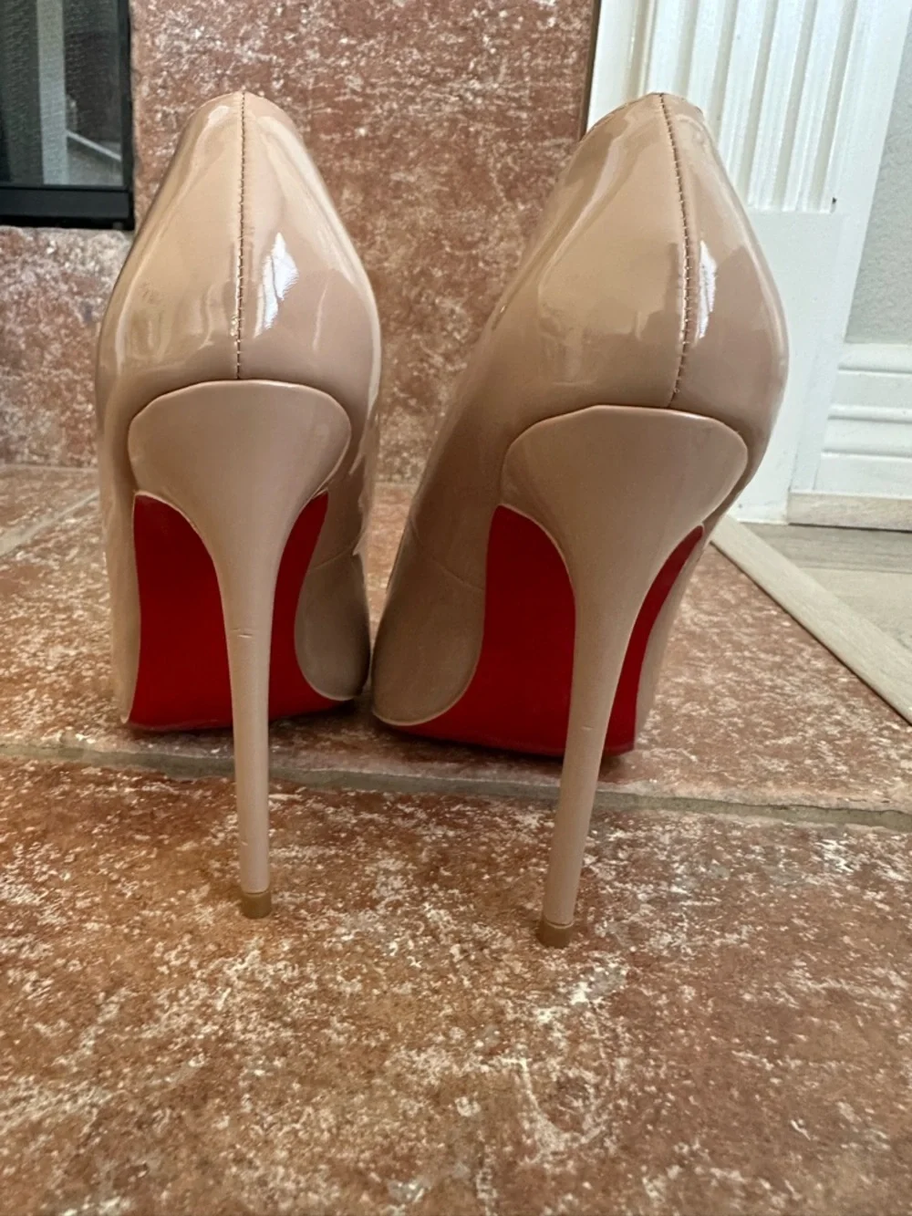 Christian Louboutin Blush Patent Leather Pointed-Toe Stilettos - Picture 3 of 6